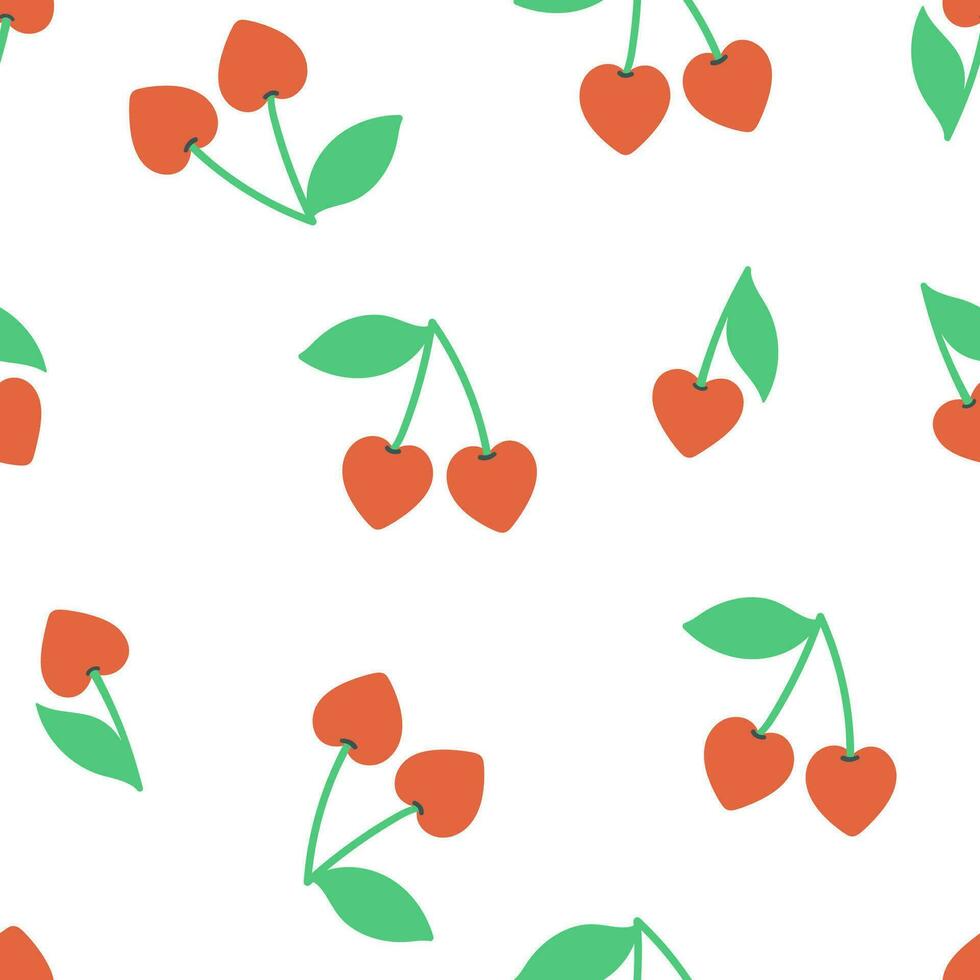 Simple seamless pattern with cherries on a white background. Vector graphics.