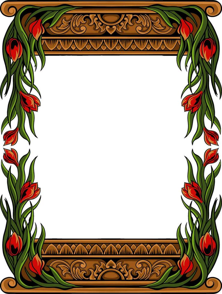 Floral Frame with Ornament carved vector