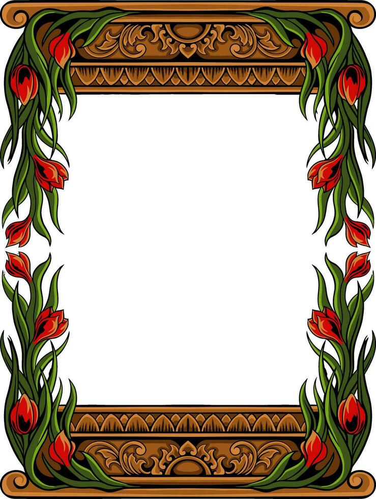 floral marco con ornamento tallado vector