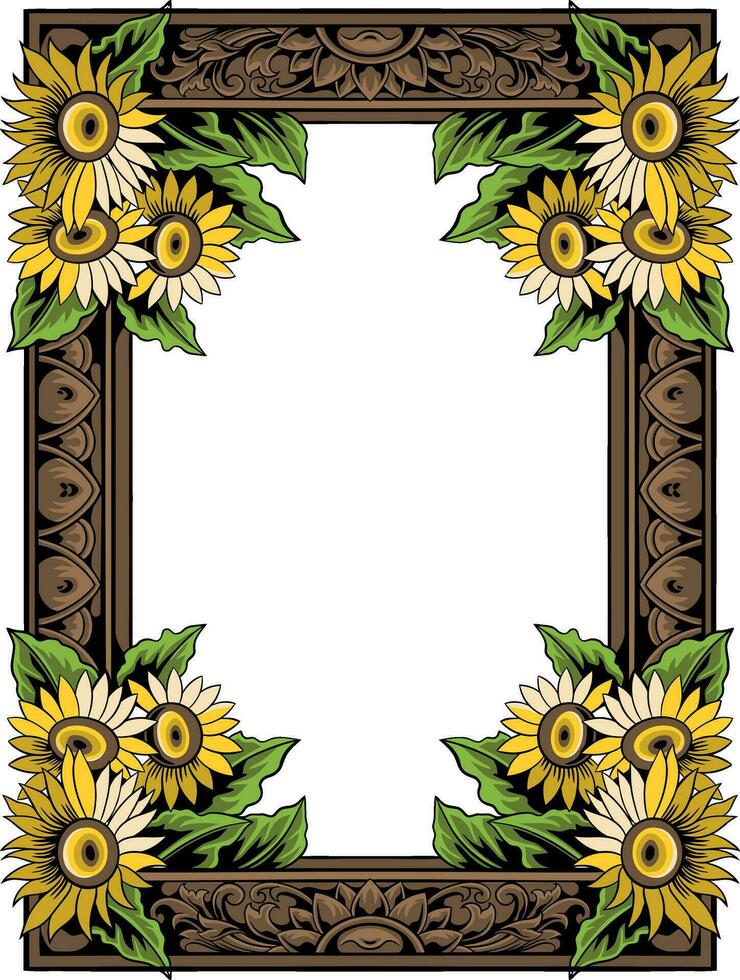 Floral Frame with Ornament carved vector