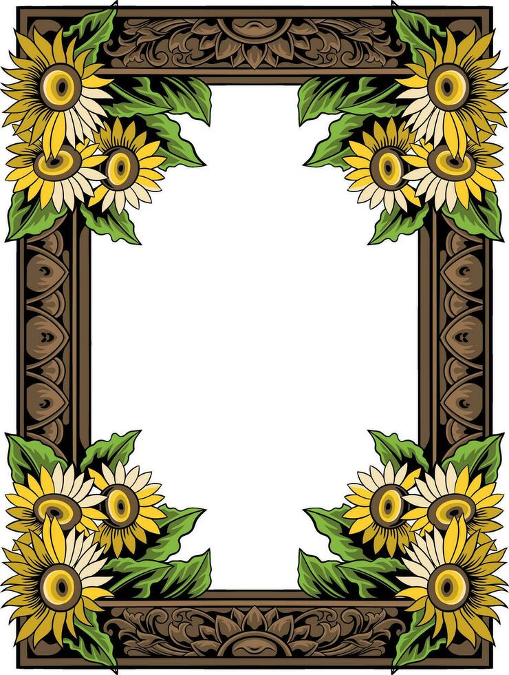 Floral Frame with Ornament carved vector