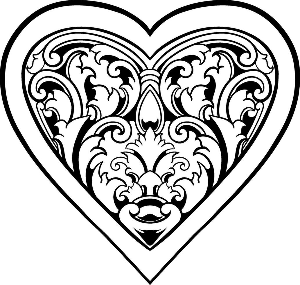 Heart with floral design inside Line Art vector