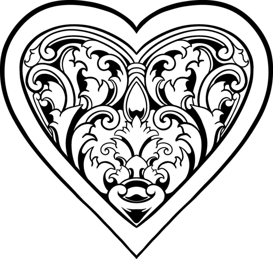 corazón con floral diseño dentro línea Arte vector