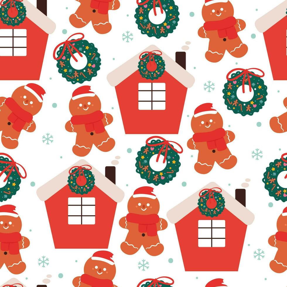 seamless pattern cartoon ginger bread and candy for Christmas. Cute Christmas wallpaper for card, gift wrap paper vector
