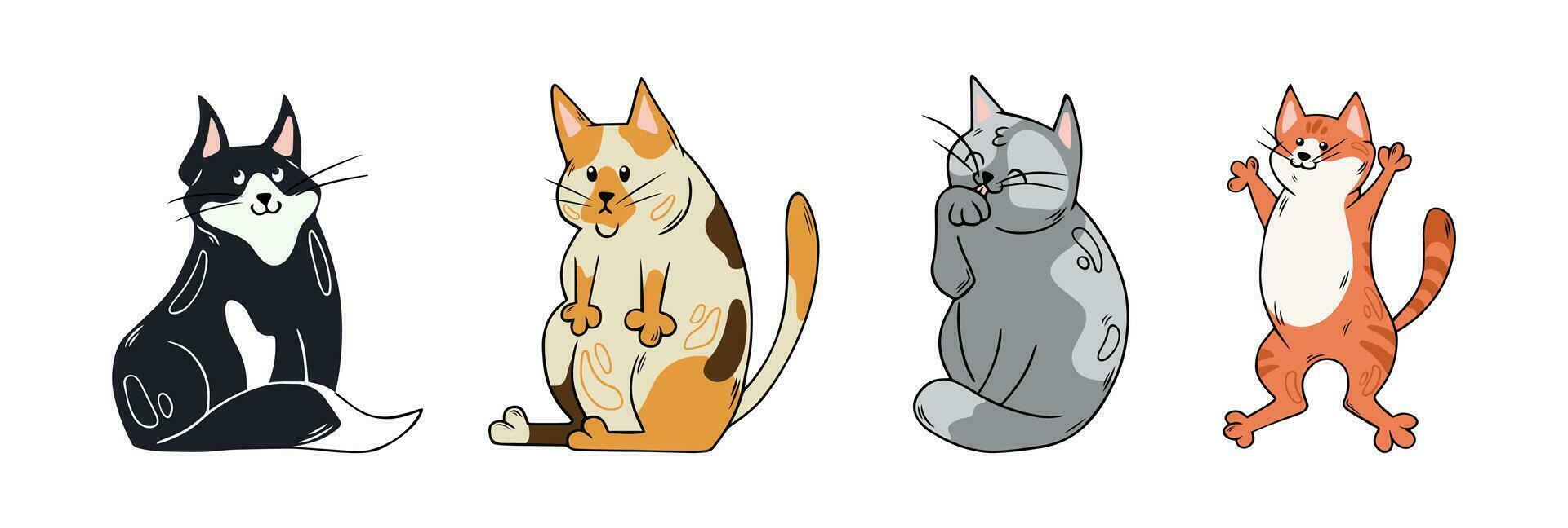 Set of cute funny cats. Hand drawn doodle pets. Vector illustrations isolated on white.