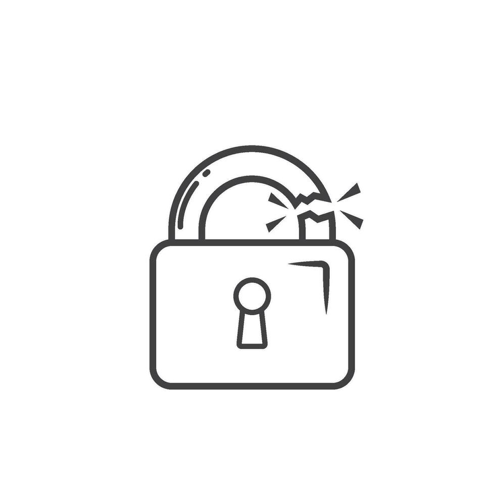 broken padlock line icon vector concept design template