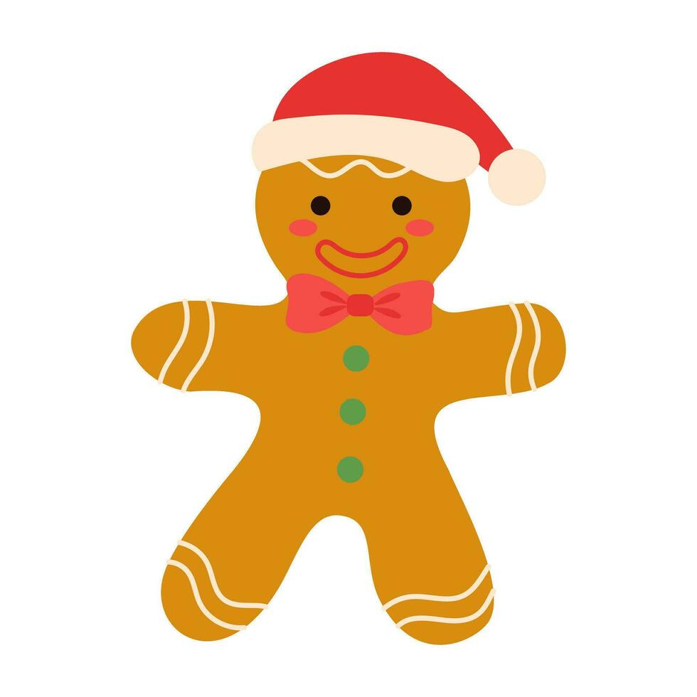 Christmas vector flat illustration with gingerbread man