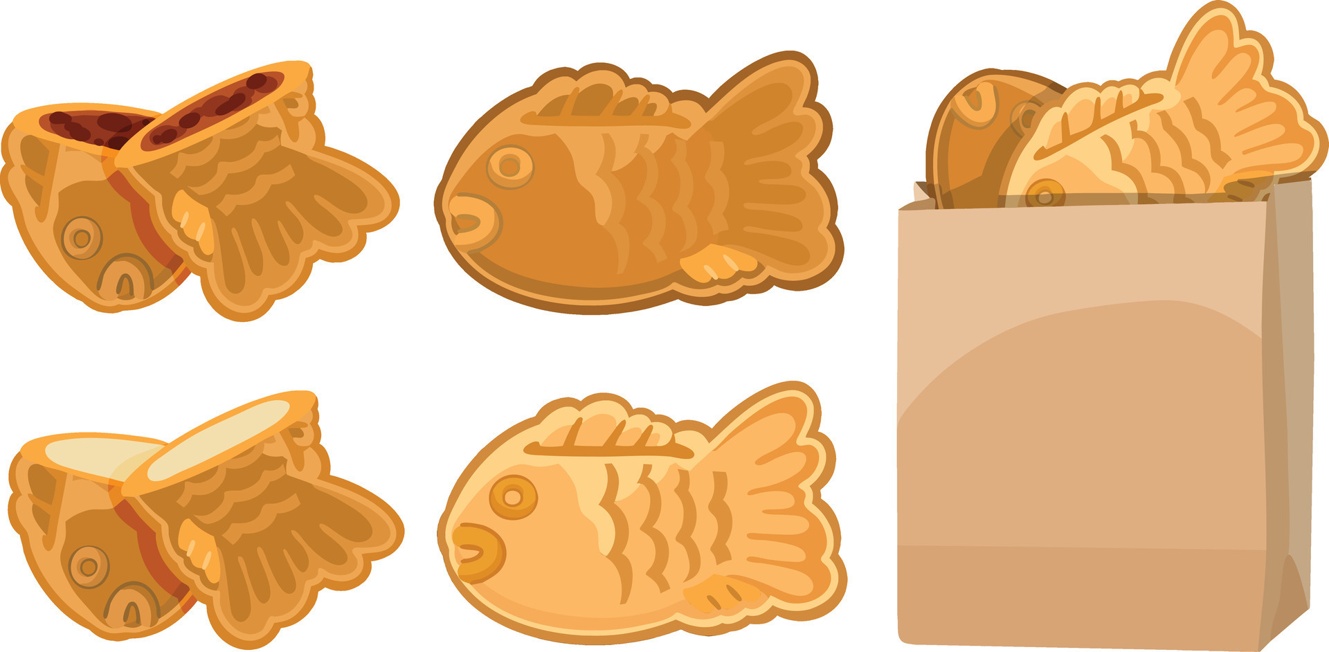 Bungeoppang, Korean Fish-shaped Bread. Korean Snack Illustration