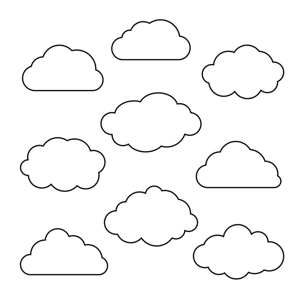 Vector set of nine different clouds silhouette on white background eps. cloud icon set.