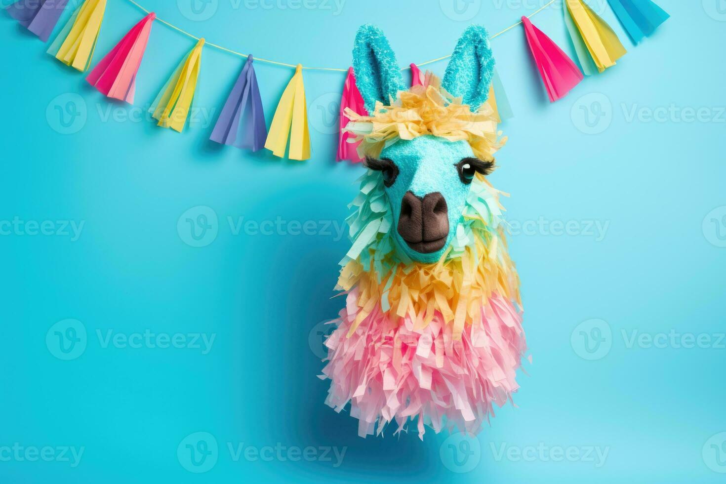 Bright colorful donkey pinata on light background. AI Generated photo