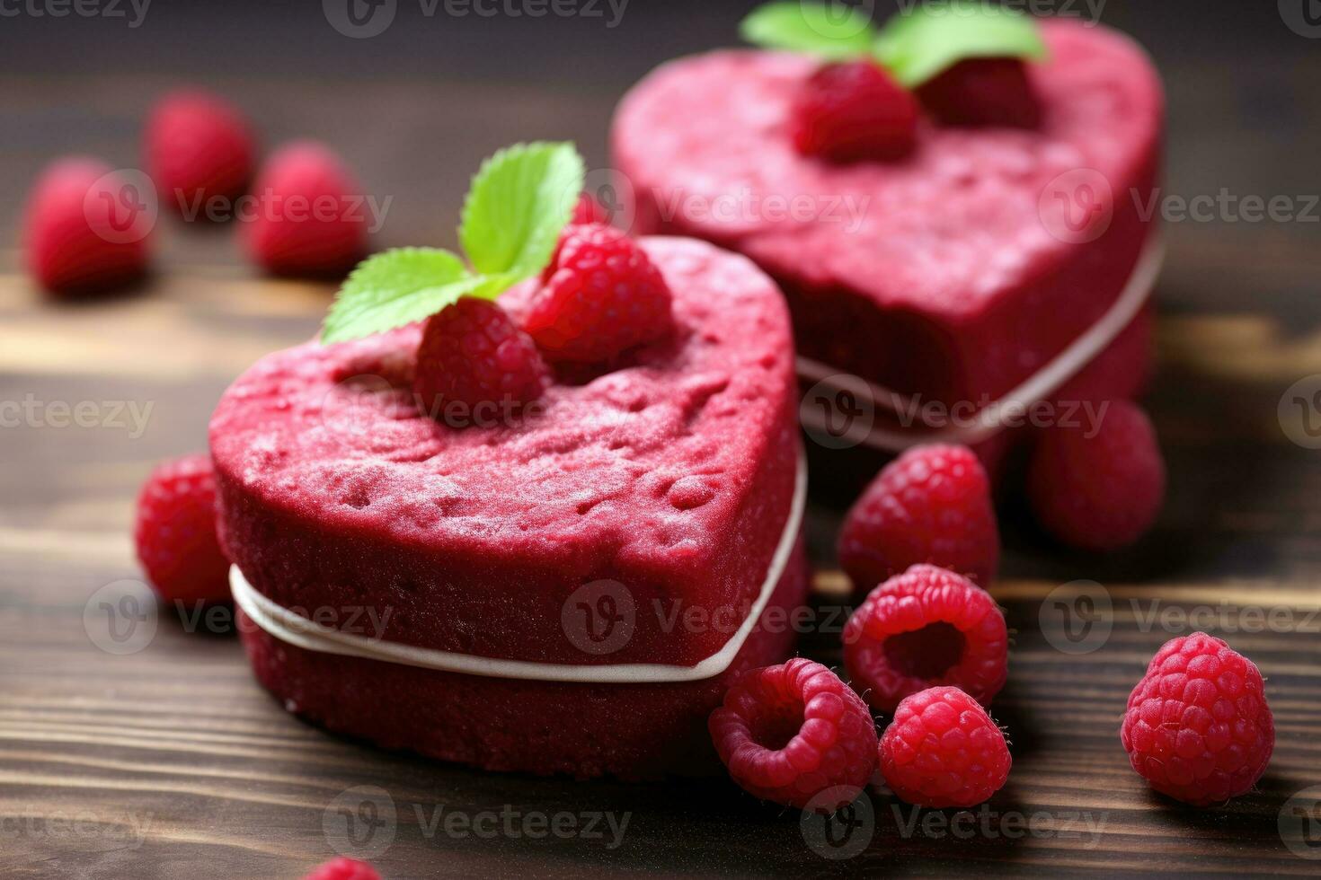 Heart shaped red velvet cake for Valentine's day on dark background. AI Generated photo