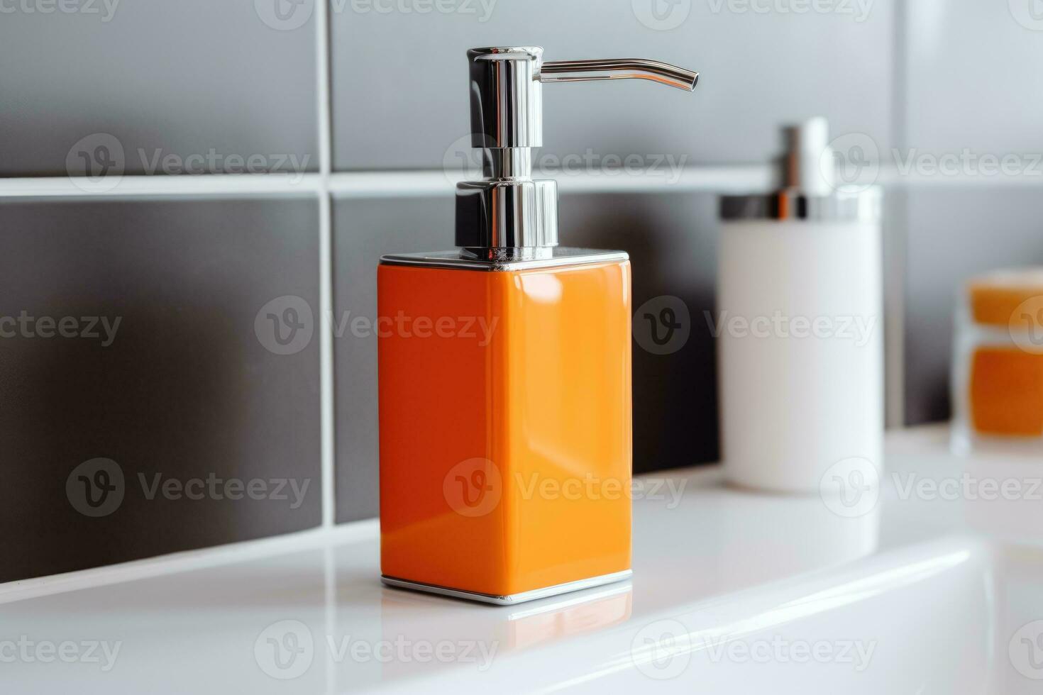 AI generated Soap dispenser in bathroom interior. AI Generated photo