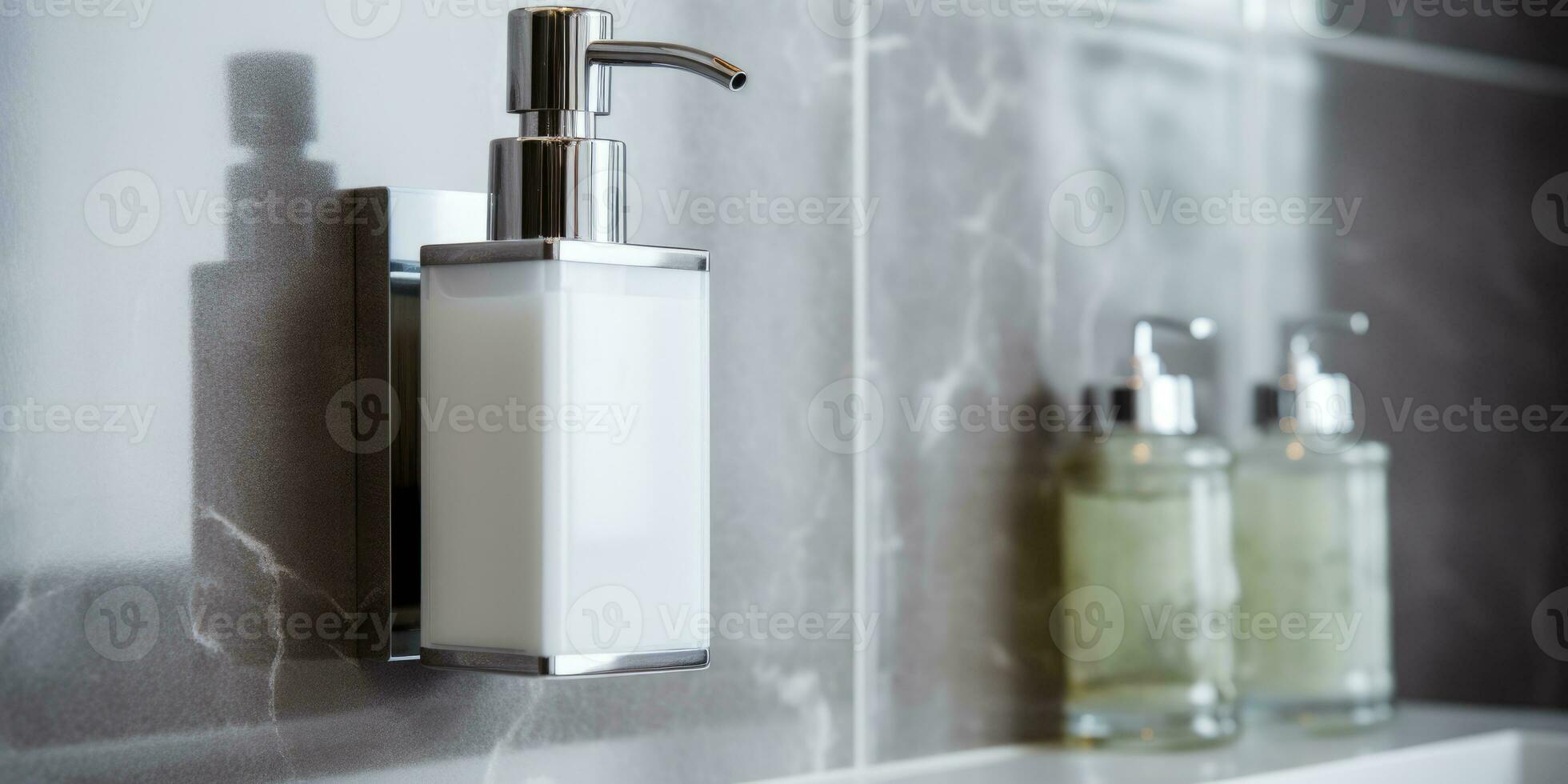 AI generated Soap dispenser in bathroom interior. AI Generated photo