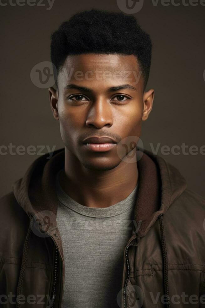 Portrait of black confident man with copy space. AI Generated photo