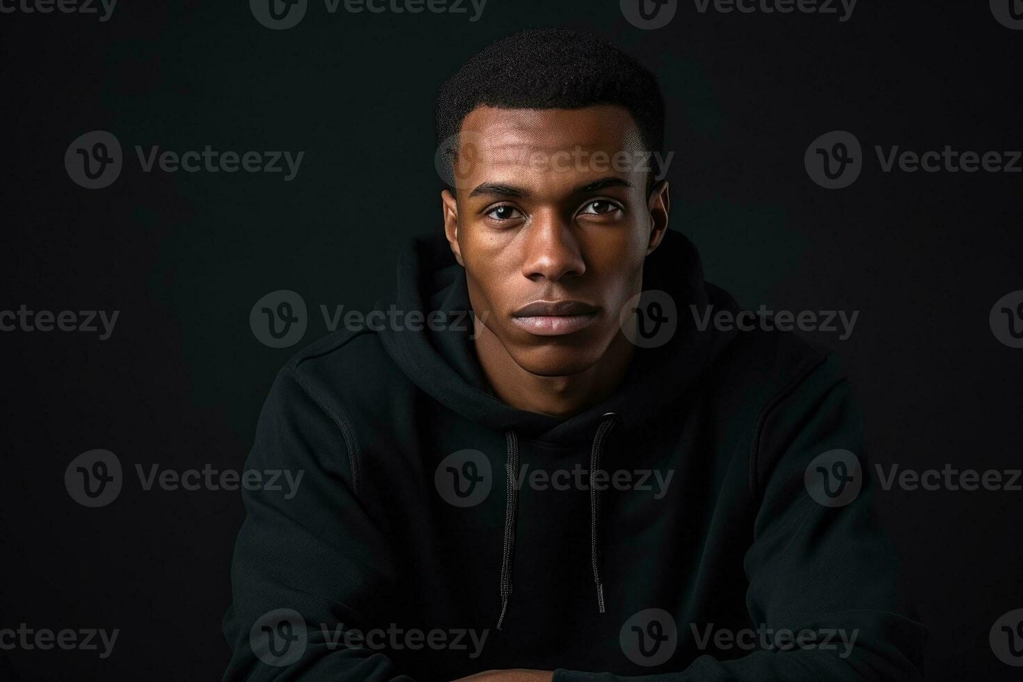 Portrait of black confident man with copy space. AI Generated photo
