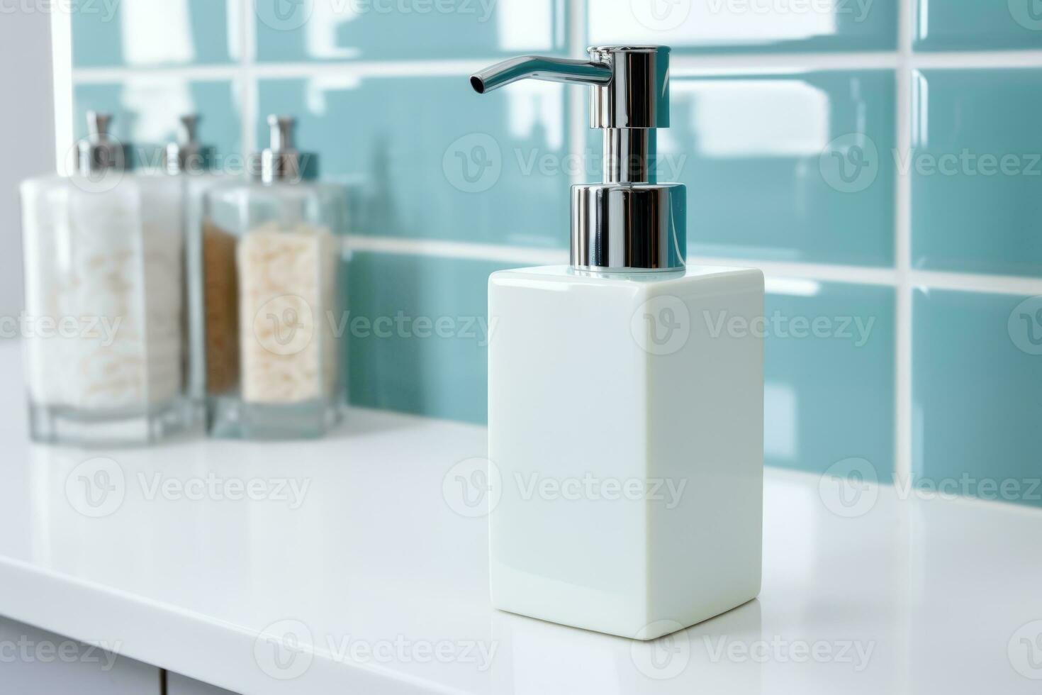 AI generated Soap dispenser in bathroom interior. AI Generated photo