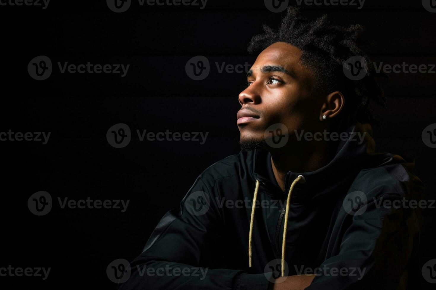 Portrait of black confident man with copy space. AI Generated photo