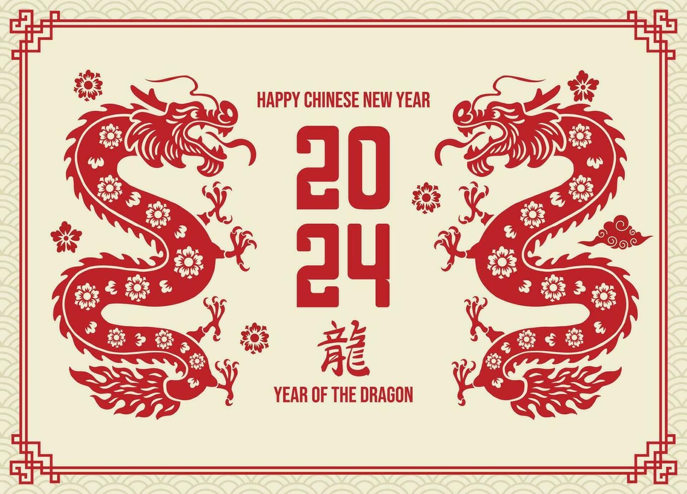 Happy Chinese New Year 2024 Greeting, Year of the Dragon vector