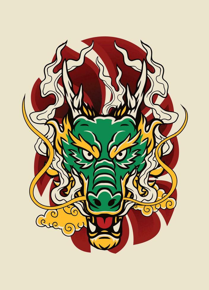 Oriental Dragon Head Old School Tattoo Design vector
