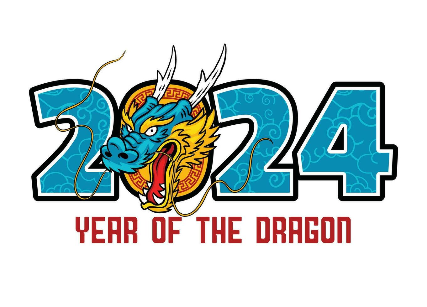 Year of The Dragon 2024 Banner with Dragon Head Illustration vector