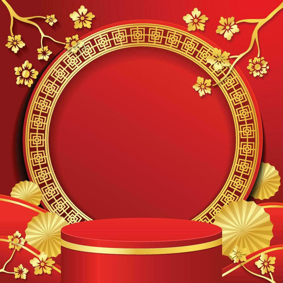 Chinese New Year Product Display Design With Flower and Asian Ornament vector
