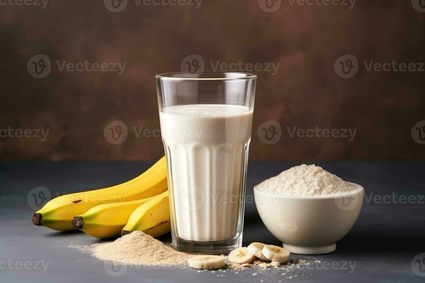 Healthy banana protein shake in mason jar. AI Generated photo