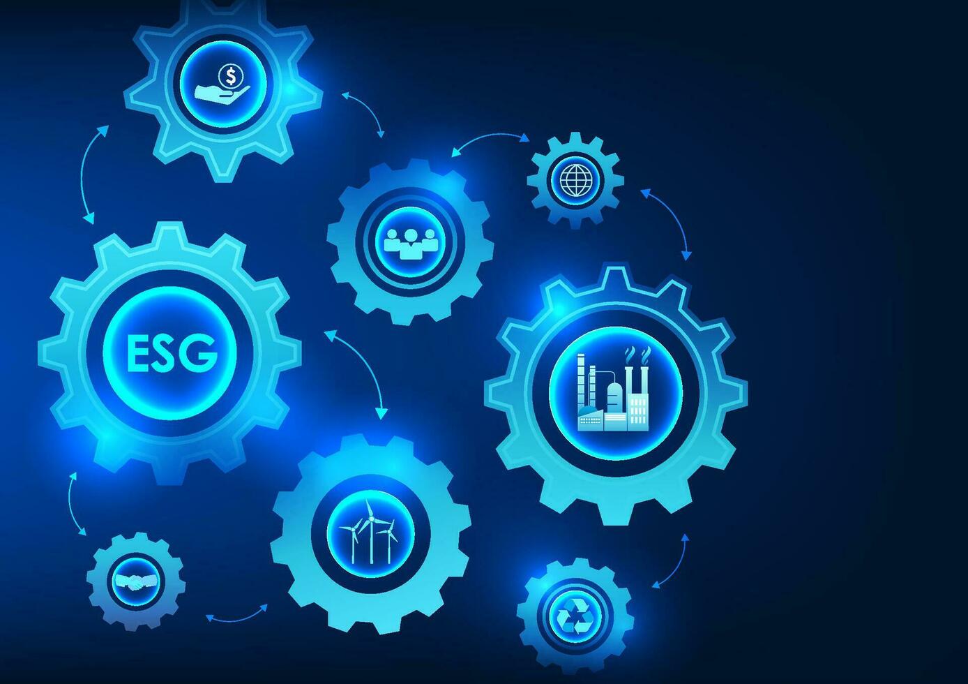 ESG technology and icons inside the gear Shows the drive for investment in business in the environment, society and good governance. It is a sustainable investment. vector