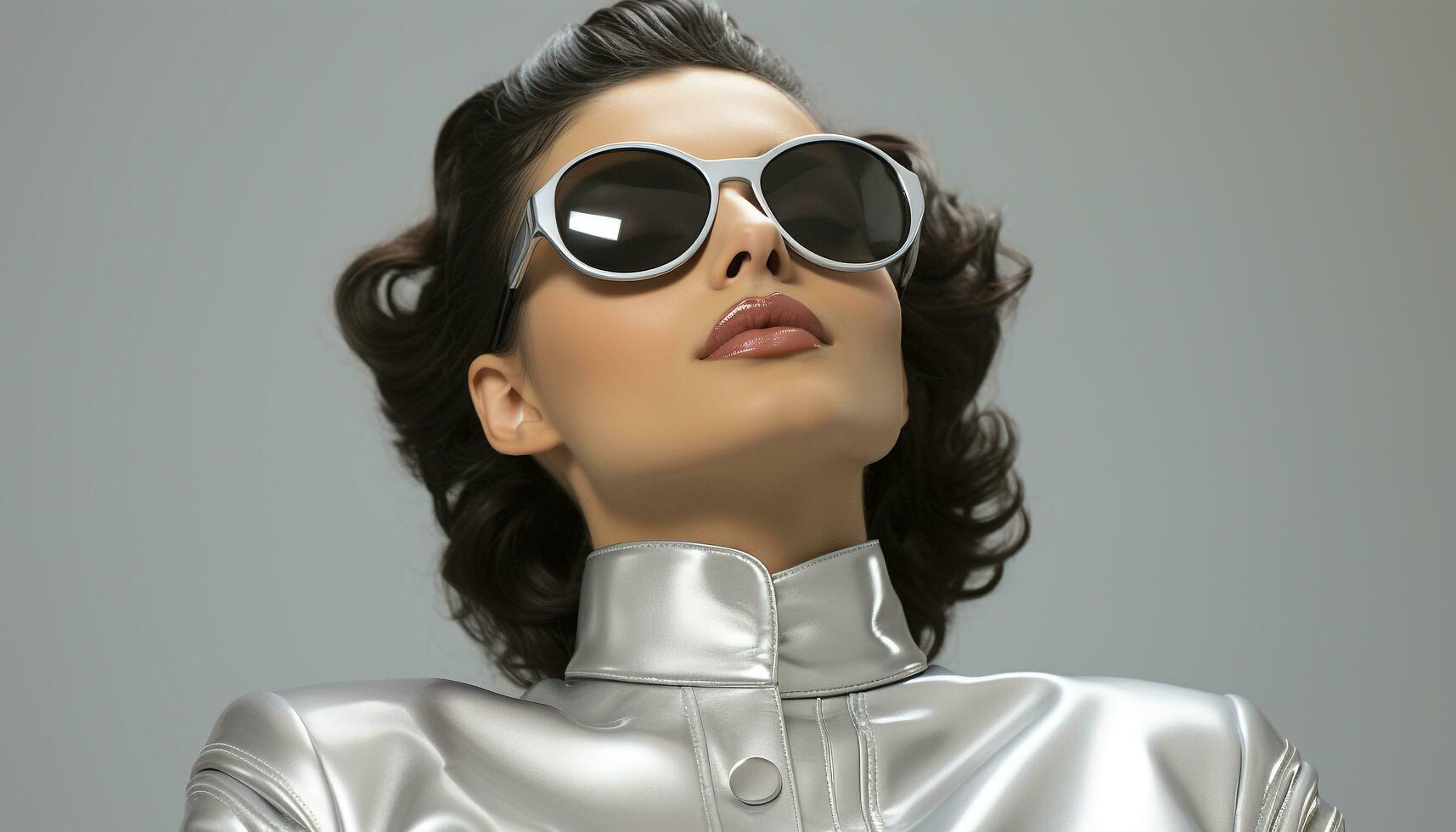 AI generated Beautiful woman in sunglasses exudes elegance and glamour in fashion generated by AI photo