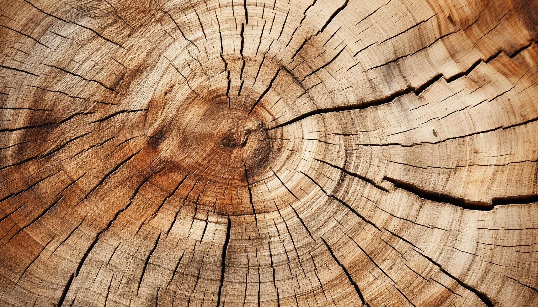 Abstract tree ring pattern on old, weathered tree stump generated by AI photo