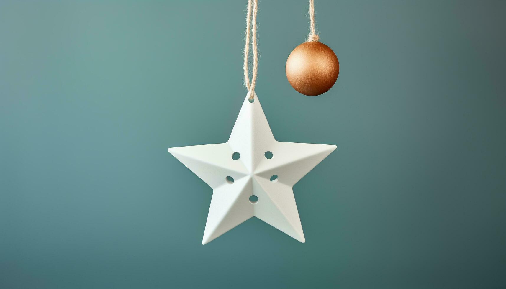 Christmas ornament hanging on a blue background, symbol of celebration generated by AI photo