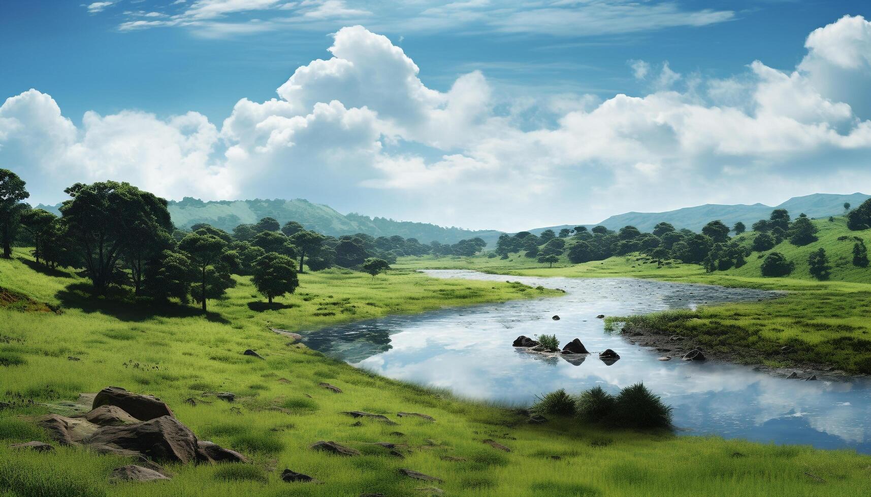 AI generated Majestic mountain range reflects in tranquil water, showcasing natural beauty generated by AI photo