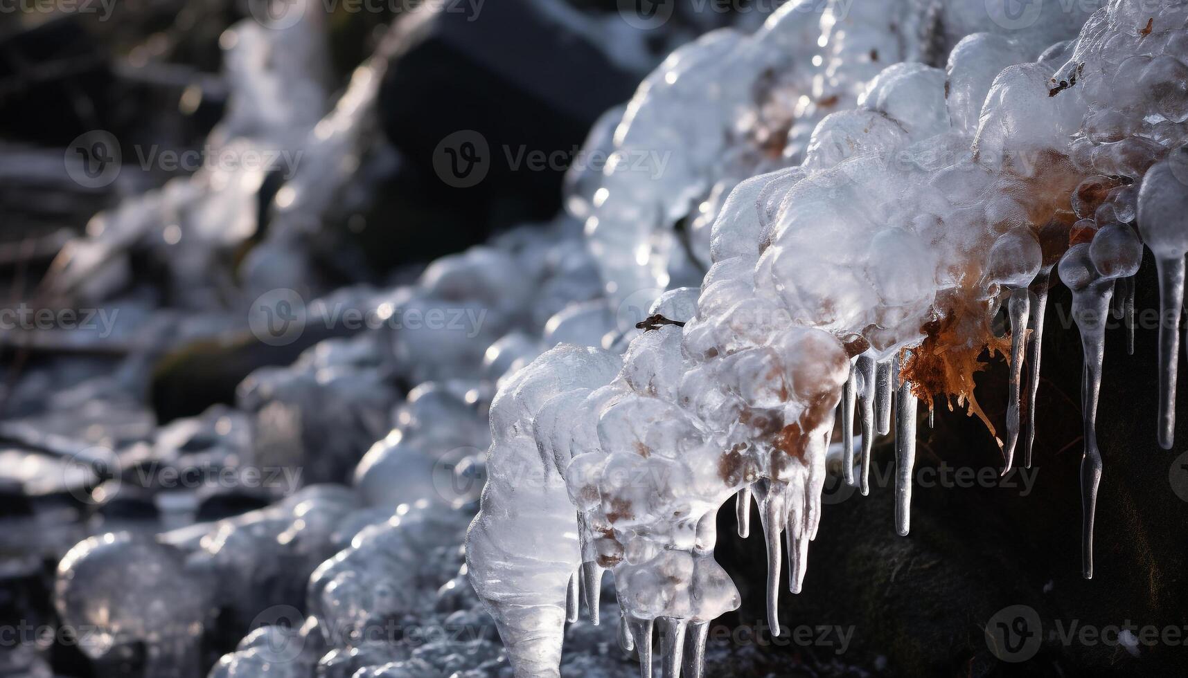 AI generated Freshness of winter reflected in transparent ice crystal patterns generated by AI photo