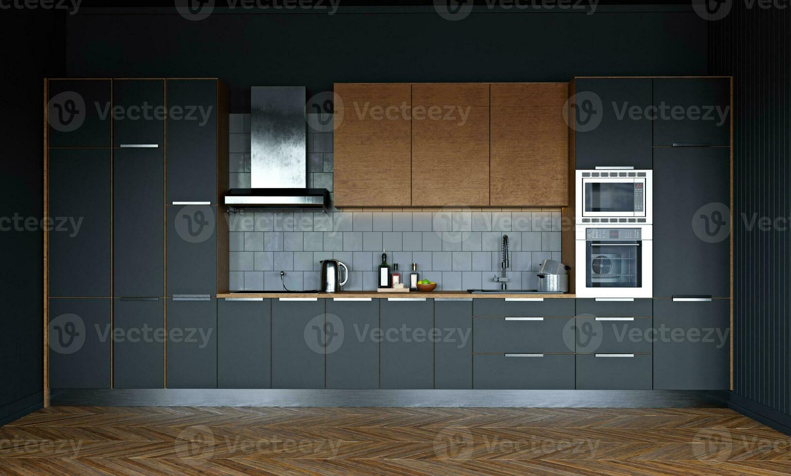 modern dark kitchen interior. photo