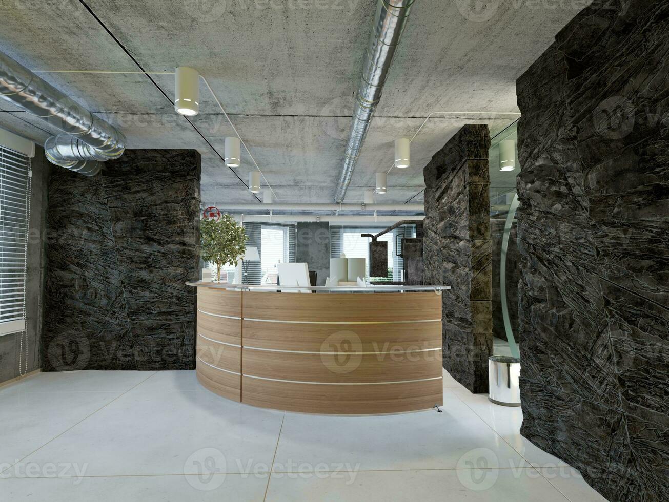 modern office interior with rock feature photo