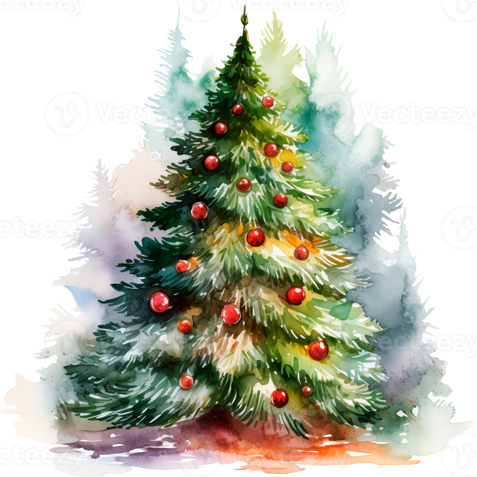 ai gegenereerd waterverf illustratie van een Kerstmis boom met decoraties png