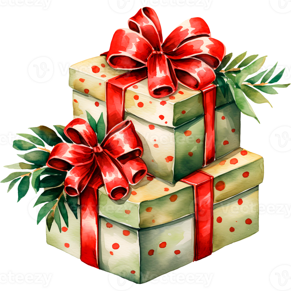 AI generated Christmas watercolor illustration of a mountain of gifts in bright boxes png