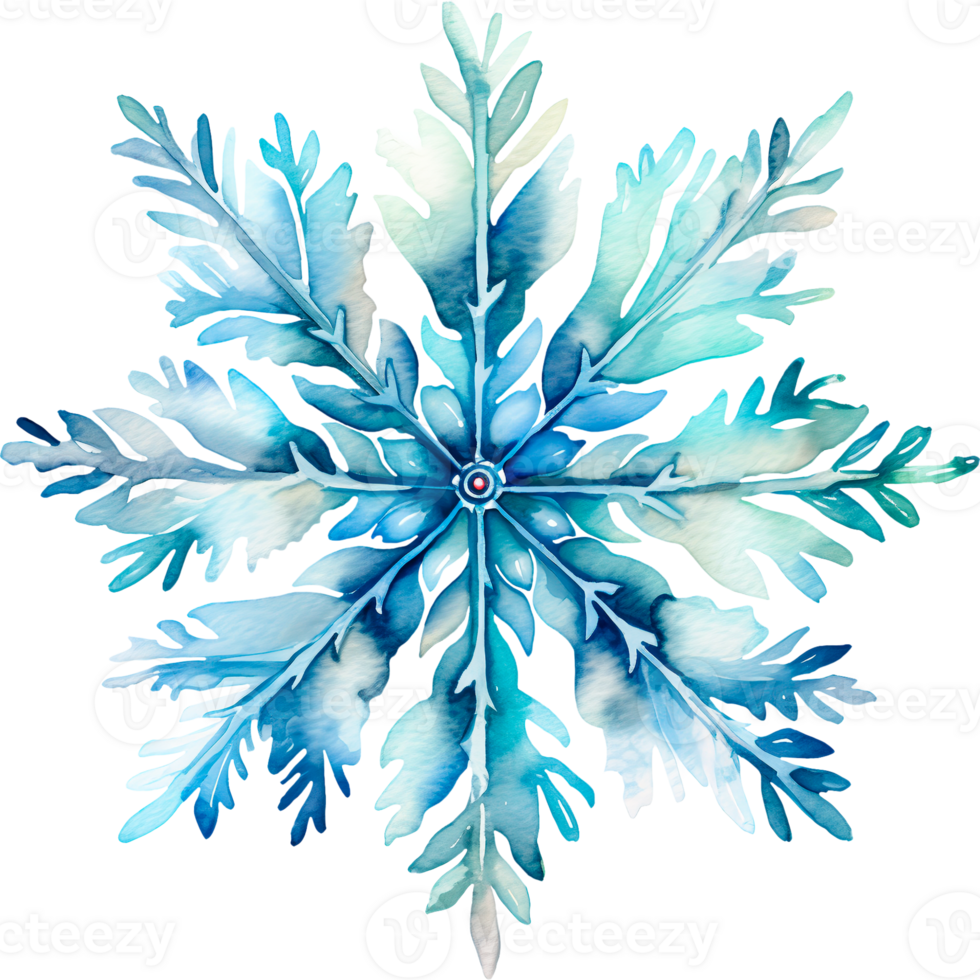 AI generated Christmas watercolor snowflake illustration with unique pattern png