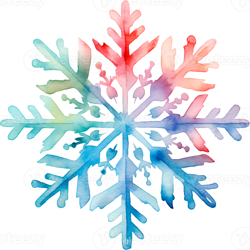 AI generated Christmas watercolor snowflake illustration with unique pattern png