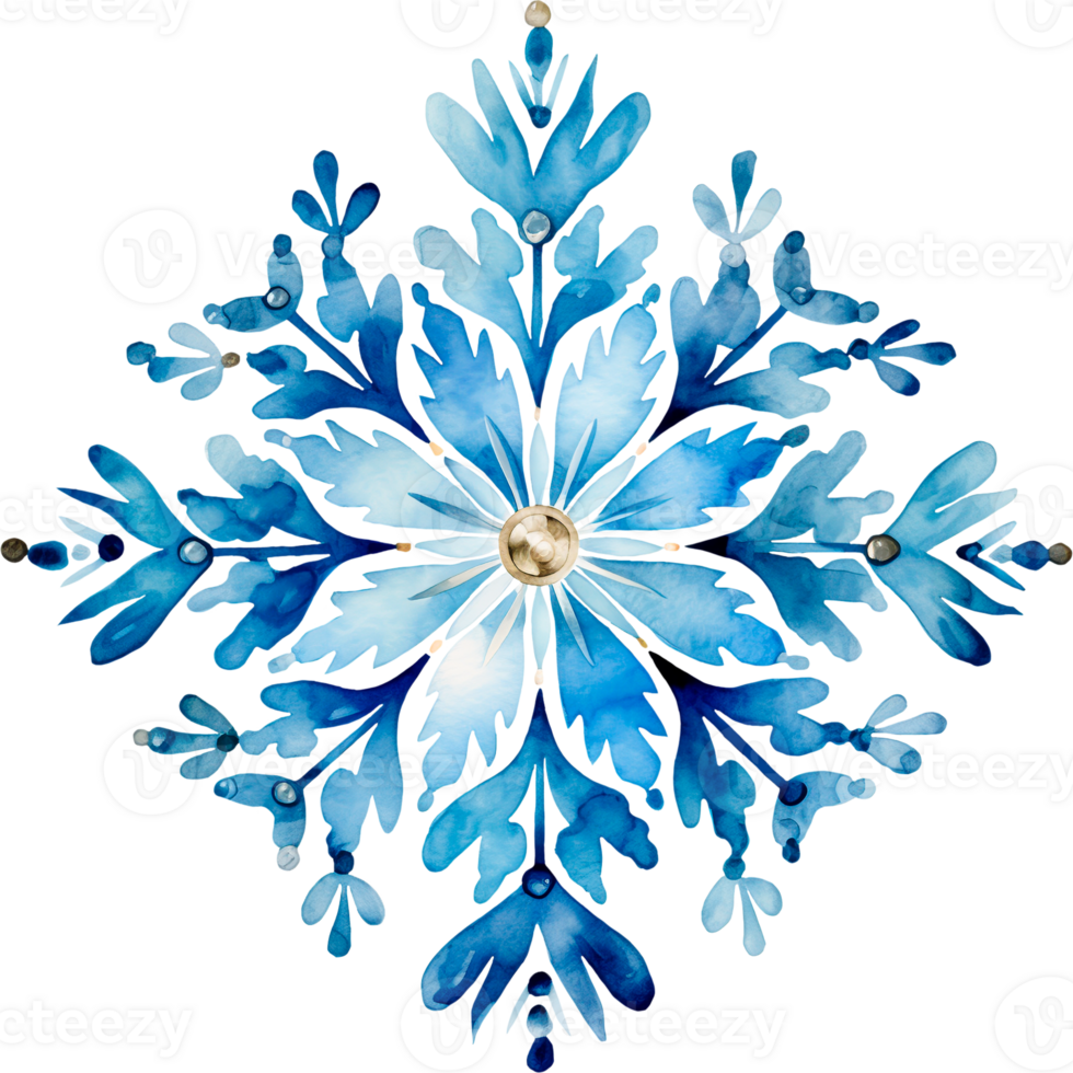 AI generated Christmas watercolor snowflake illustration with unique pattern png