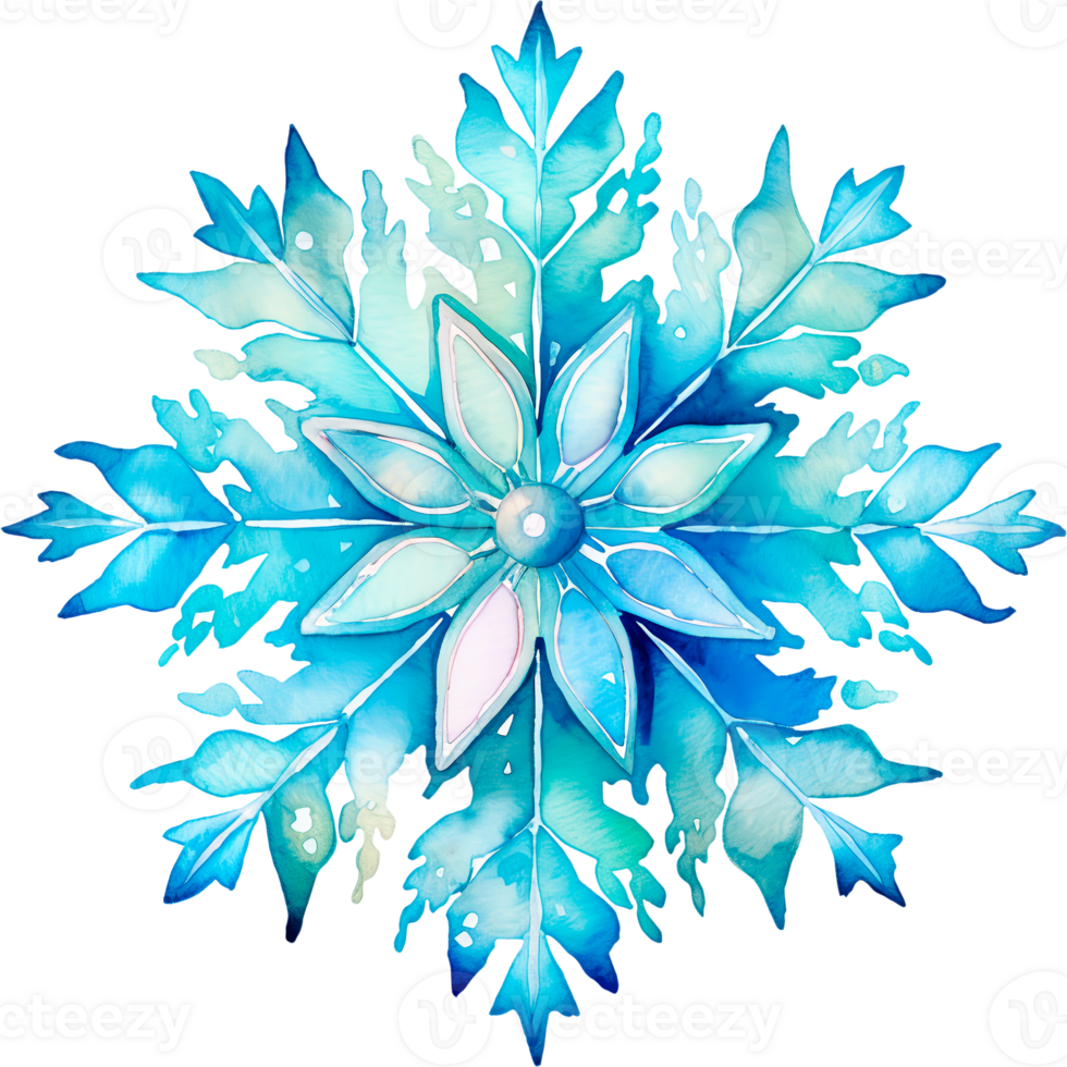 AI generated Christmas watercolor snowflake illustration with unique pattern png