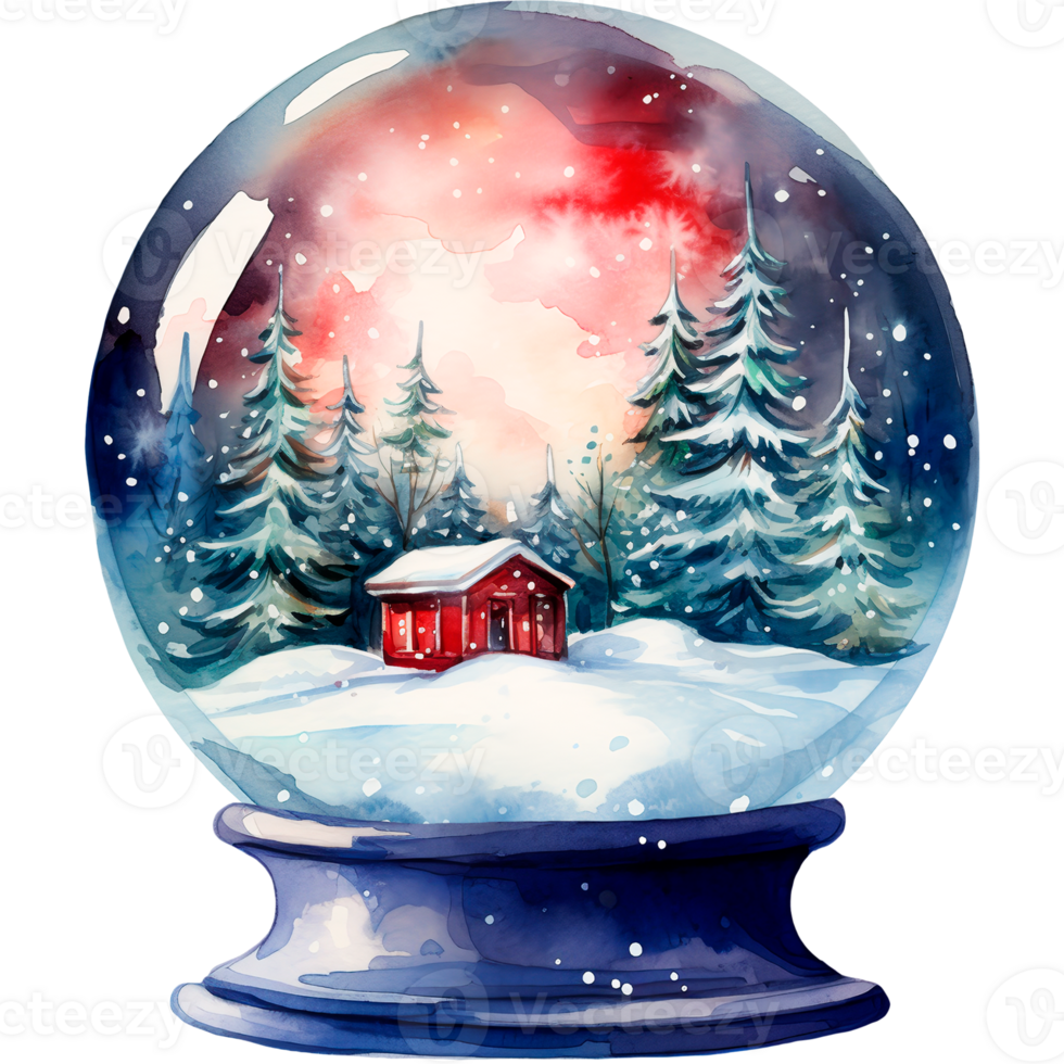 AI generated Christmas watercolor illustration toy ball with snow inside png