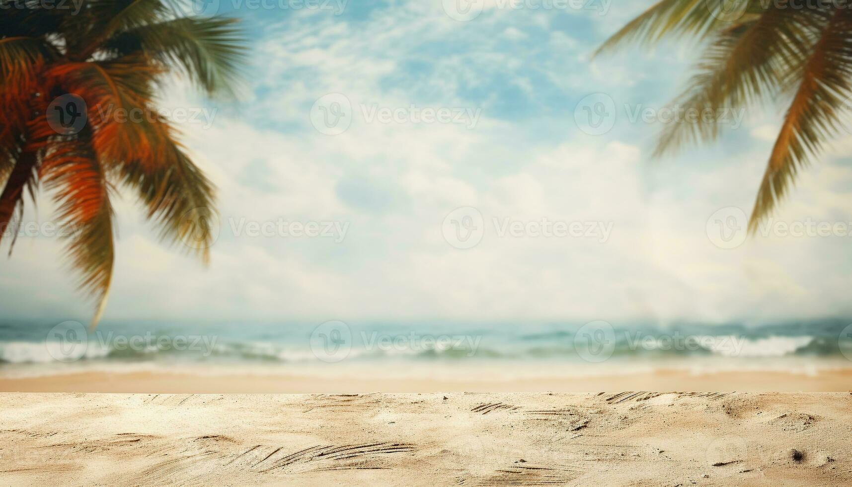 AI generated Tropical coastline, blue water, palm trees summer vacation paradise generated by AI photo