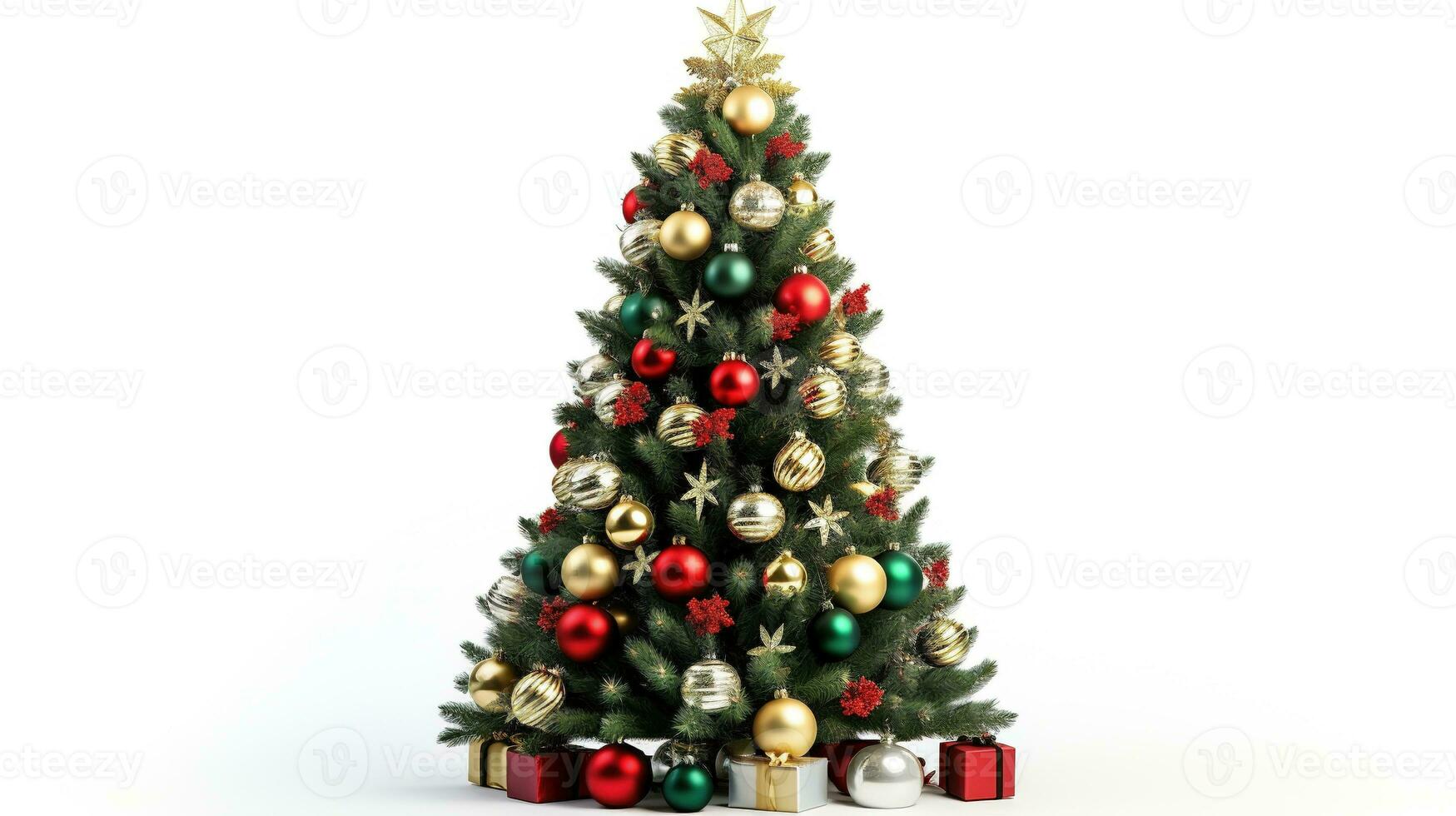 AI generated Christmas Tree with Decorations Isolated on the White Background photo