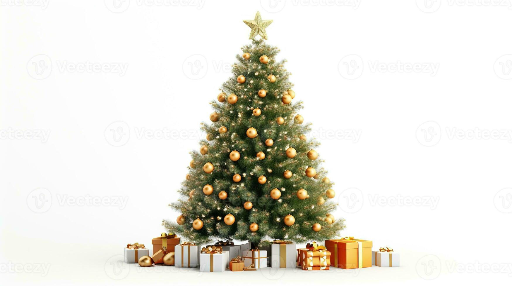 AI generated Christmas Tree with Decorations Isolated on the White Background photo