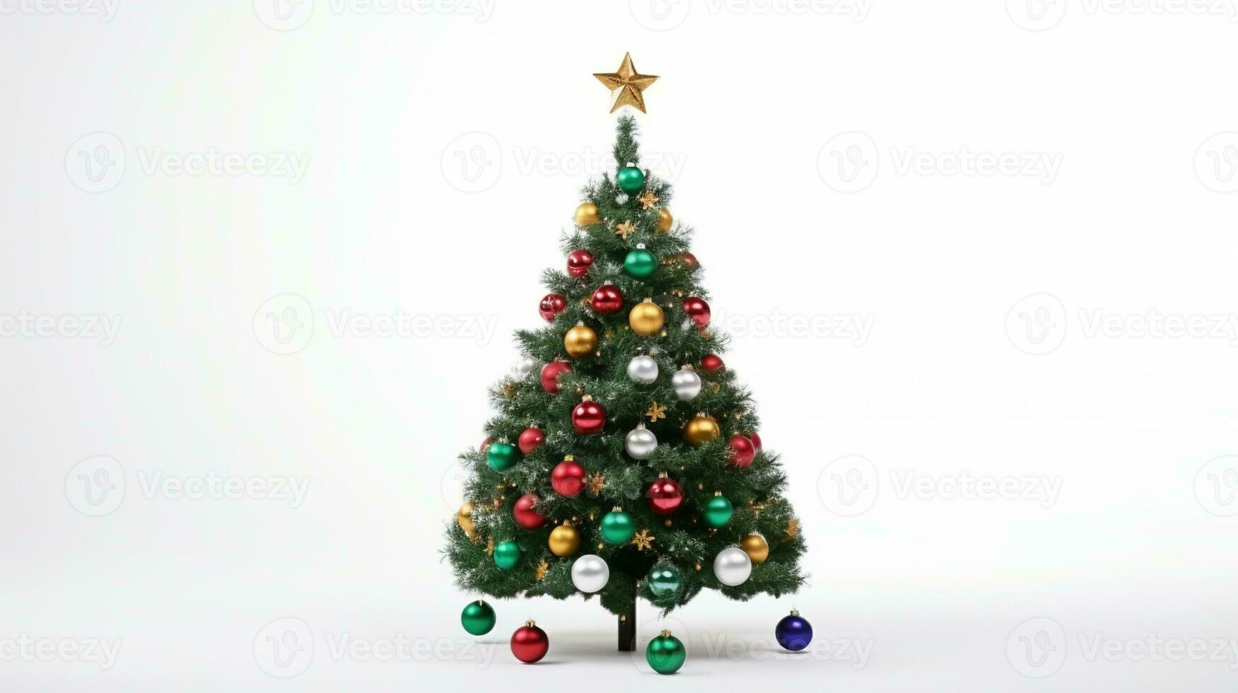 AI generated Christmas Tree with Decorations Isolated on the White Background photo