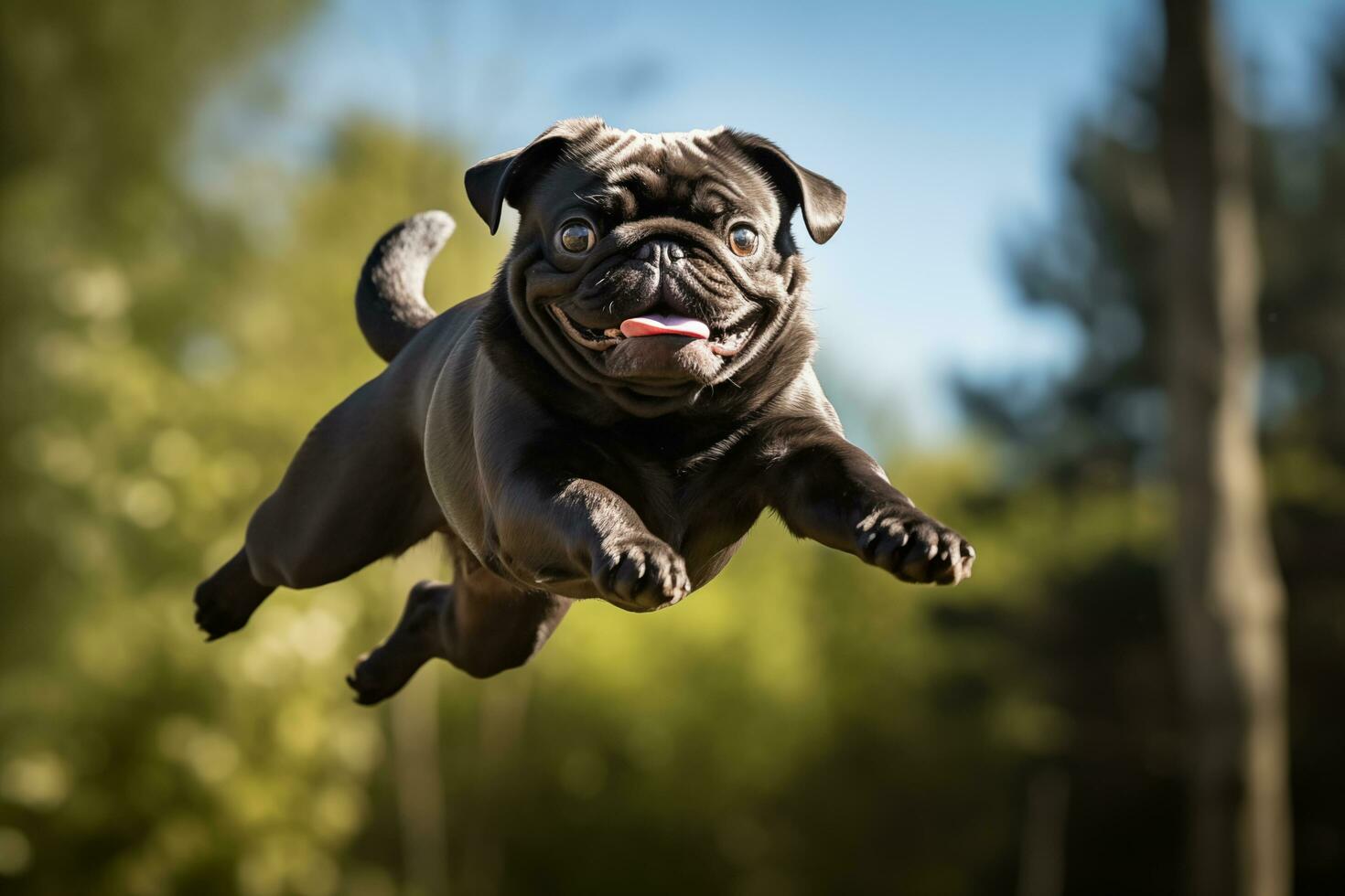 AI generated A flying black giant pug photo