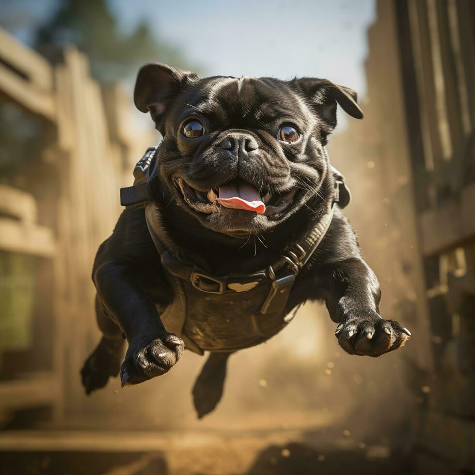 AI generated A flying black giant pug photo