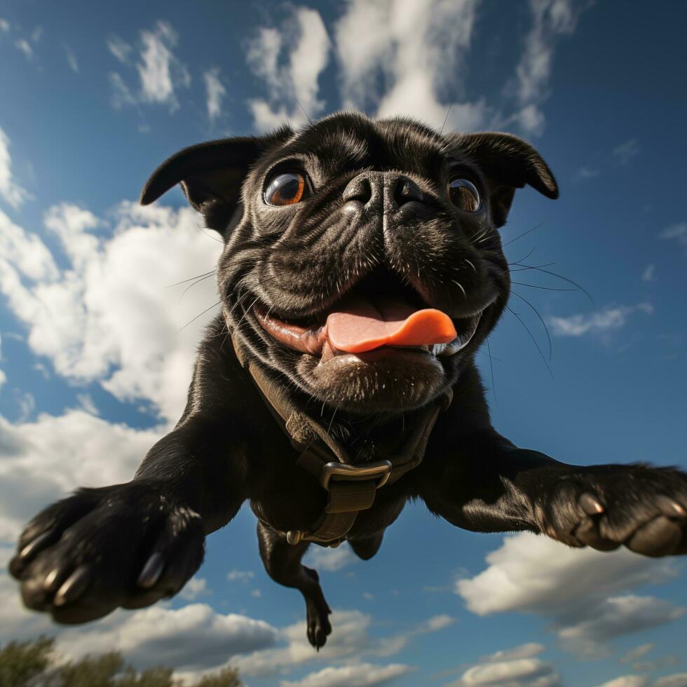 AI generated A flying black giant pug photo