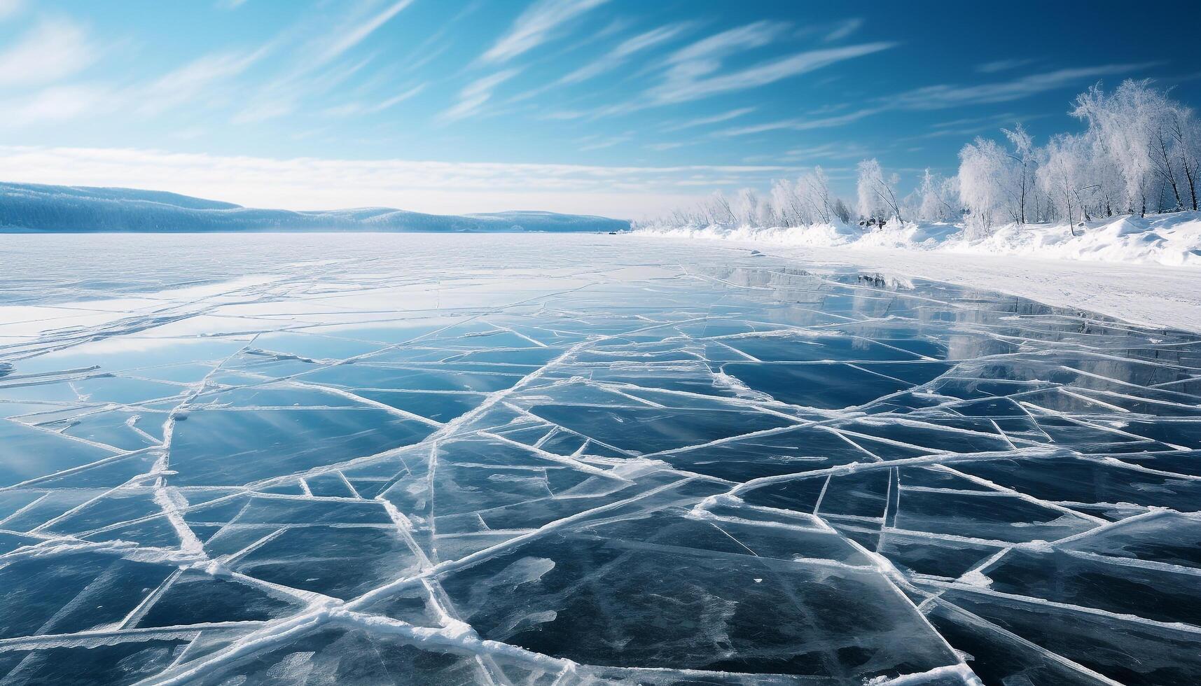 AI generated Transparent ice crystal reflects the beauty of nature cold temperature generated by AI photo