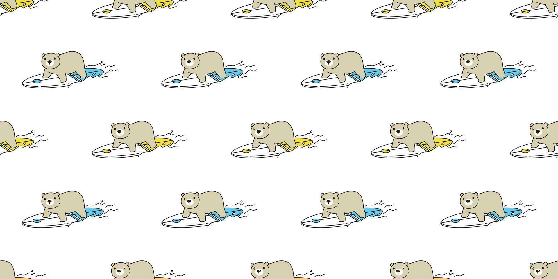 Bear seamless pattern polar bear vector surfboard surfing sport beach summer scarf isolated teddy ocean cartoon repeat background tile wallpaper illustration doodle design